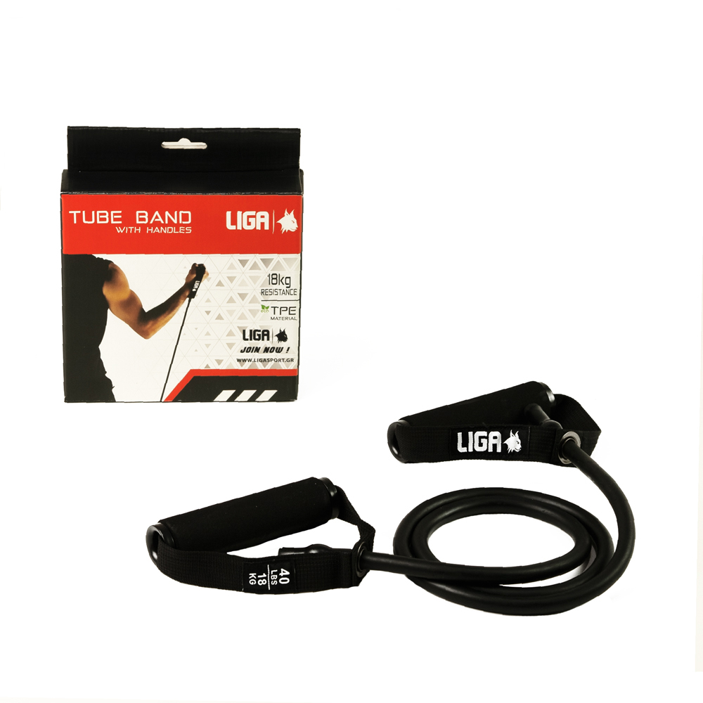Λάστιχο αντίστασης με λαβές (tube band)(Επίπεδο αντίστασης 18 κιλά-μαυρο) LIGA