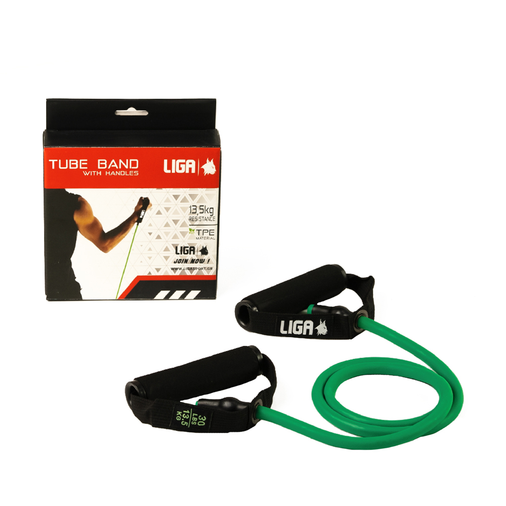 Λάστιχο αντίστασης με λαβές (tube band) (Επίπεδο αντίστασης 13,5 κιλά-πρασινο) (TPEB3)